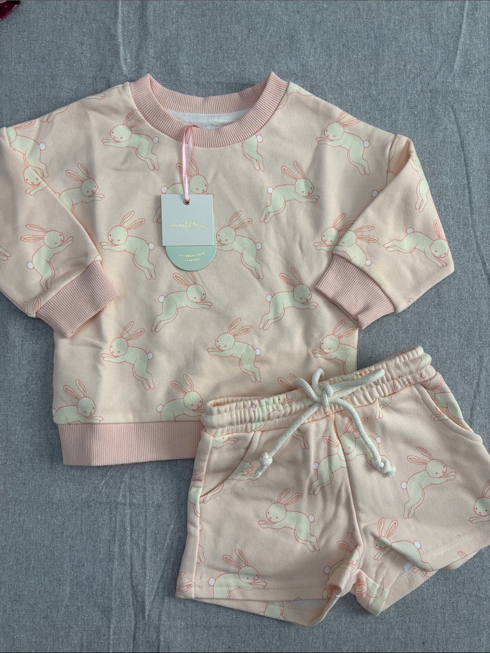 SweetHoney Bunny Print Pink Sweat set 2T NWT